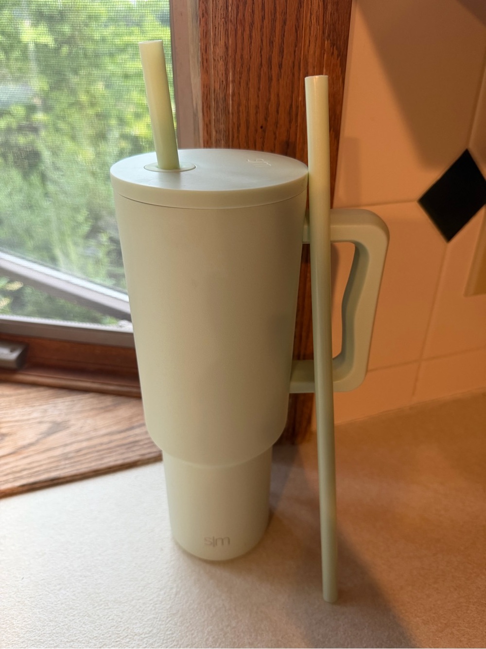 SIM Insulated Travel Tumbler with Handle and Straw - Sage Green